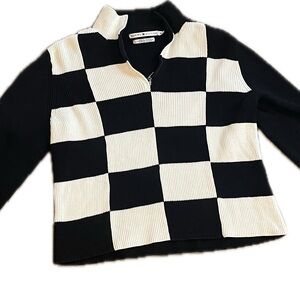 Tommy Bahama Black and White Checkered Quarter Zip Sweater